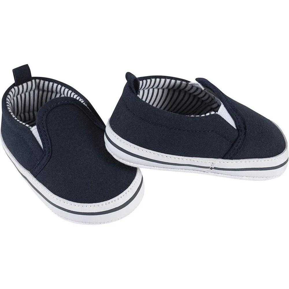 Gerber Baby Boy Crib Shoes Navy Blue‎ Striped Lining Slip On 3-6M